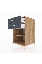 Kronos Komodin Tek Raflı 2 Çekmeceli 60x59x96 Çam-Antrasit