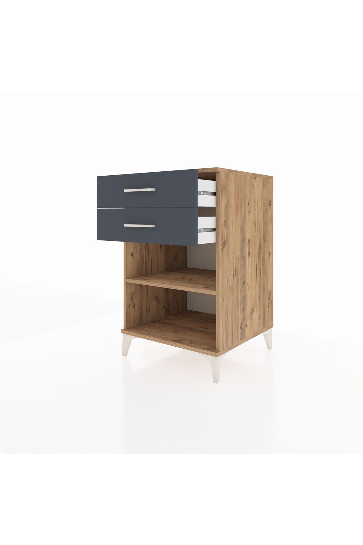 Kronos Komodin Tek Raflı 2 Çekmeceli 60x59x96 Çam-Antrasit