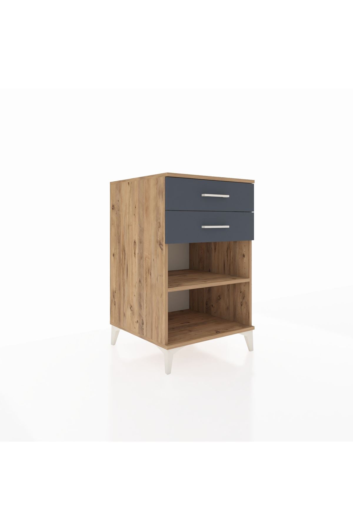 Kronos Komodin Tek Raflı 2 Çekmeceli 60x59x96 Çam-Antrasit