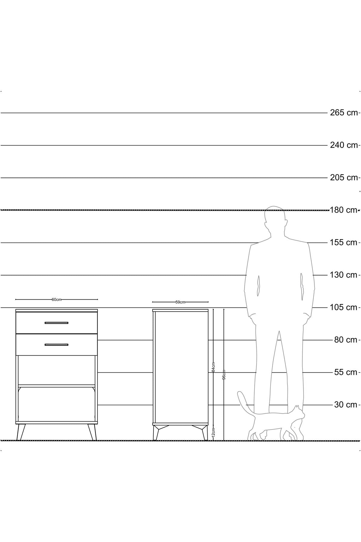 Kronos Komodin Tek Raflı 2 Çekmeceli 60x59x96 Çam-Aytaşı