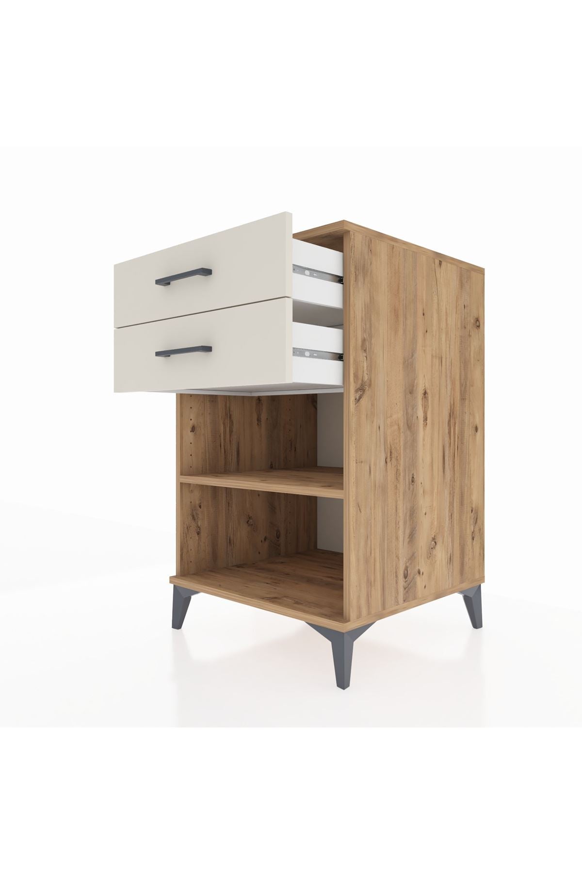 Kronos Komodin Tek Raflı 2 Çekmeceli 60x59x96 Çam-Aytaşı