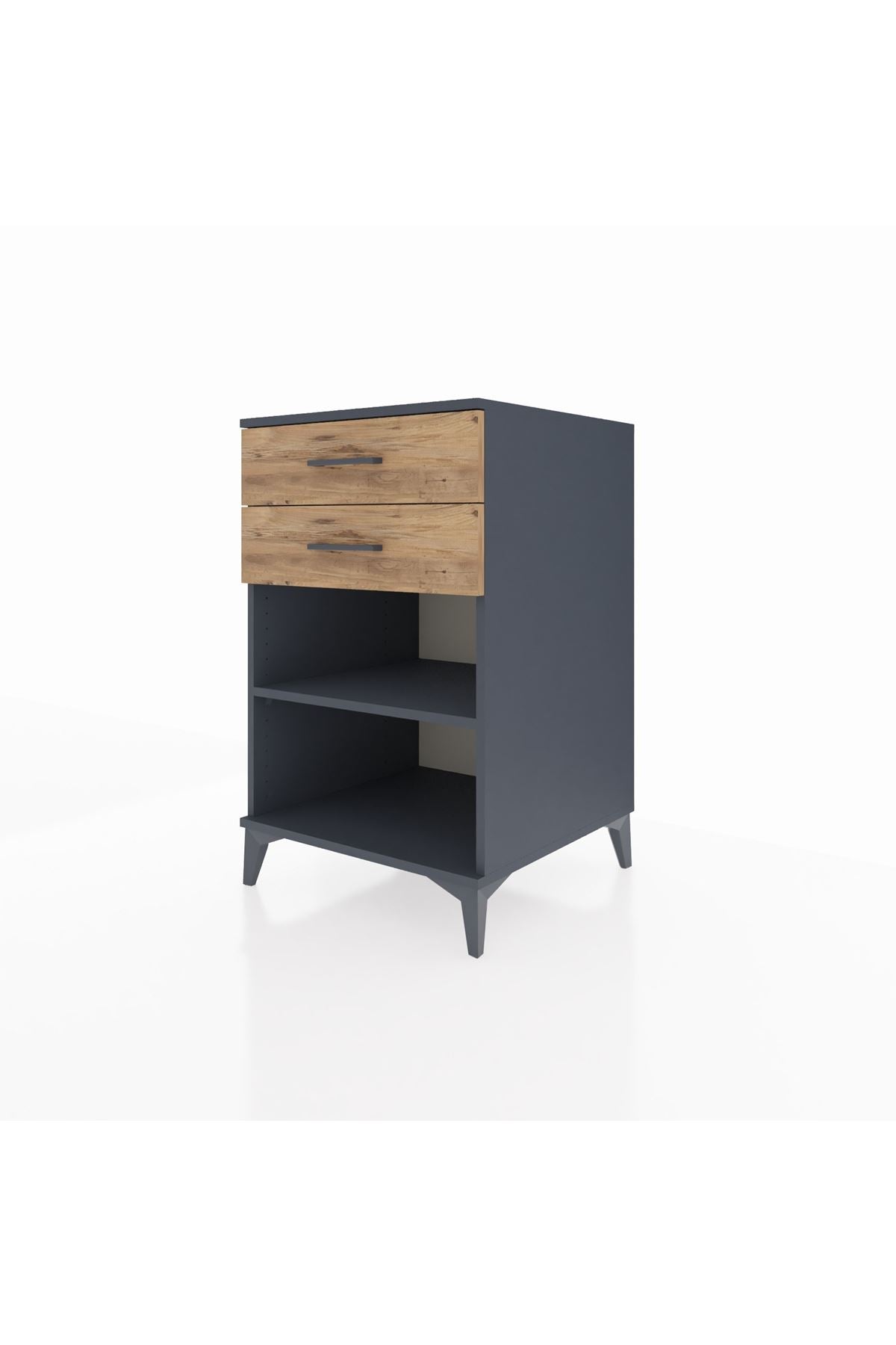 Kronos Komodin Tek Raflı 2 Çekmeceli 60x59x96 Antrasit-Çam