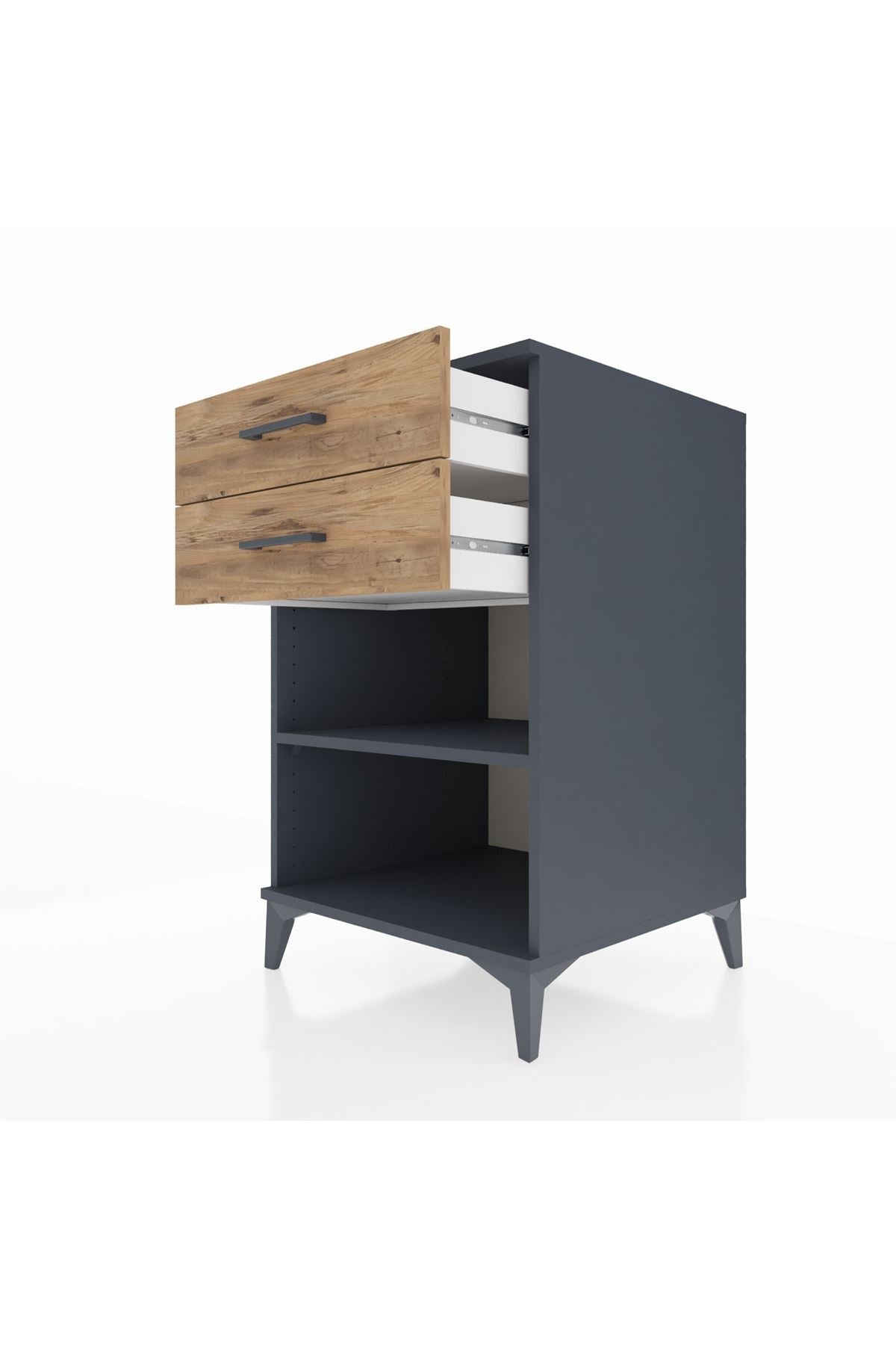 Kronos Komodin Tek Raflı 2 Çekmeceli 60x59x96 Antrasit-Çam