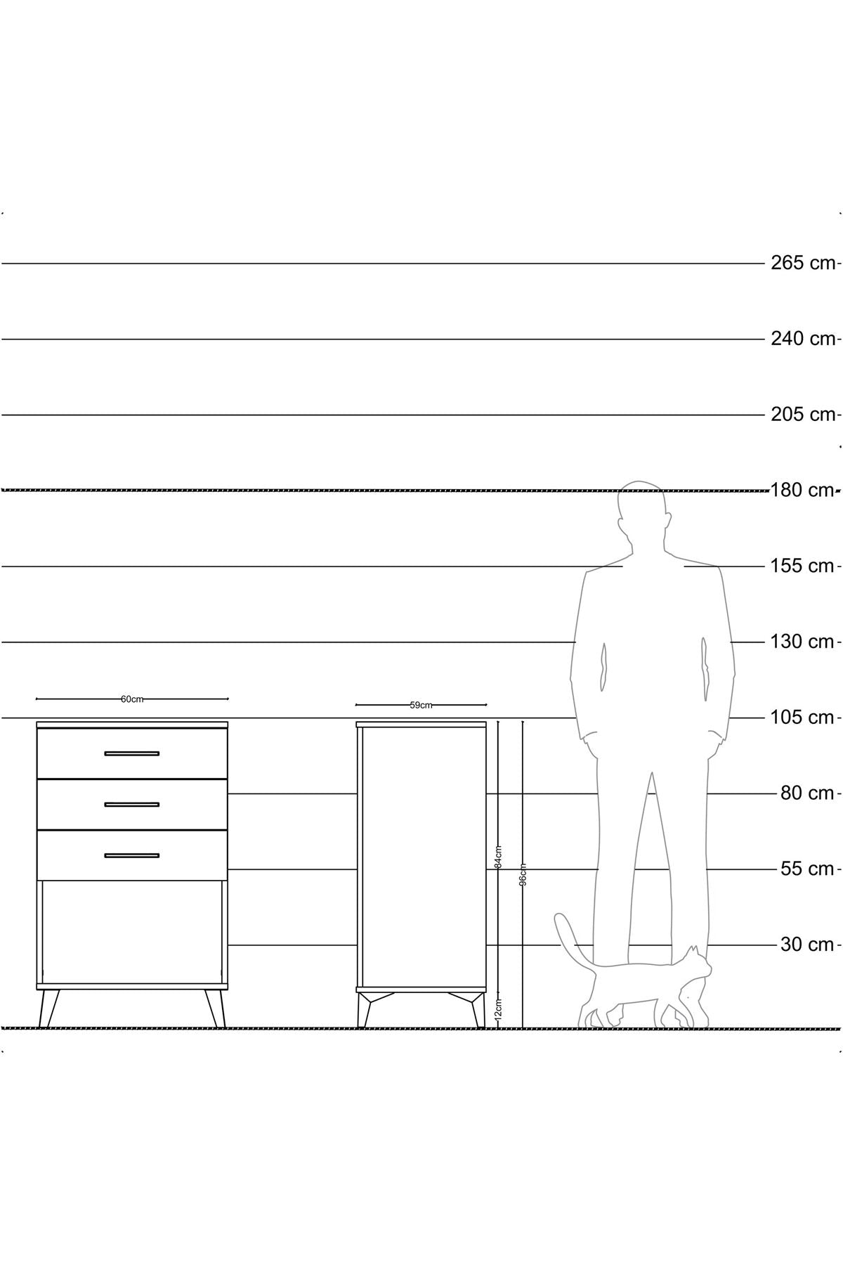 Kronos Komodin 3 Çekmeceli 60x59x96 Çam-Antrasit