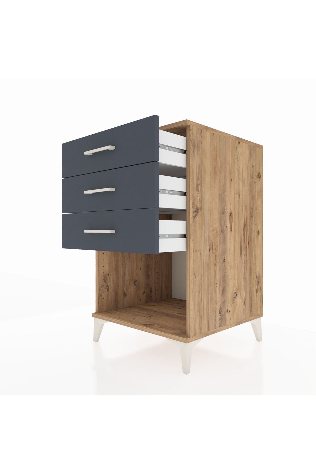 Kronos Komodin 3 Çekmeceli 60x59x96 Çam-Antrasit