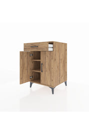 Kronos Komodin 2 Raflı Tek Çekmeceli 2 Kapaklı 60x59x96 Çam-Çam