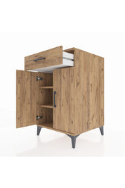 Kronos Komodin 2 Raflı Tek Çekmeceli 2 Kapaklı 60x59x96 Çam-Çam