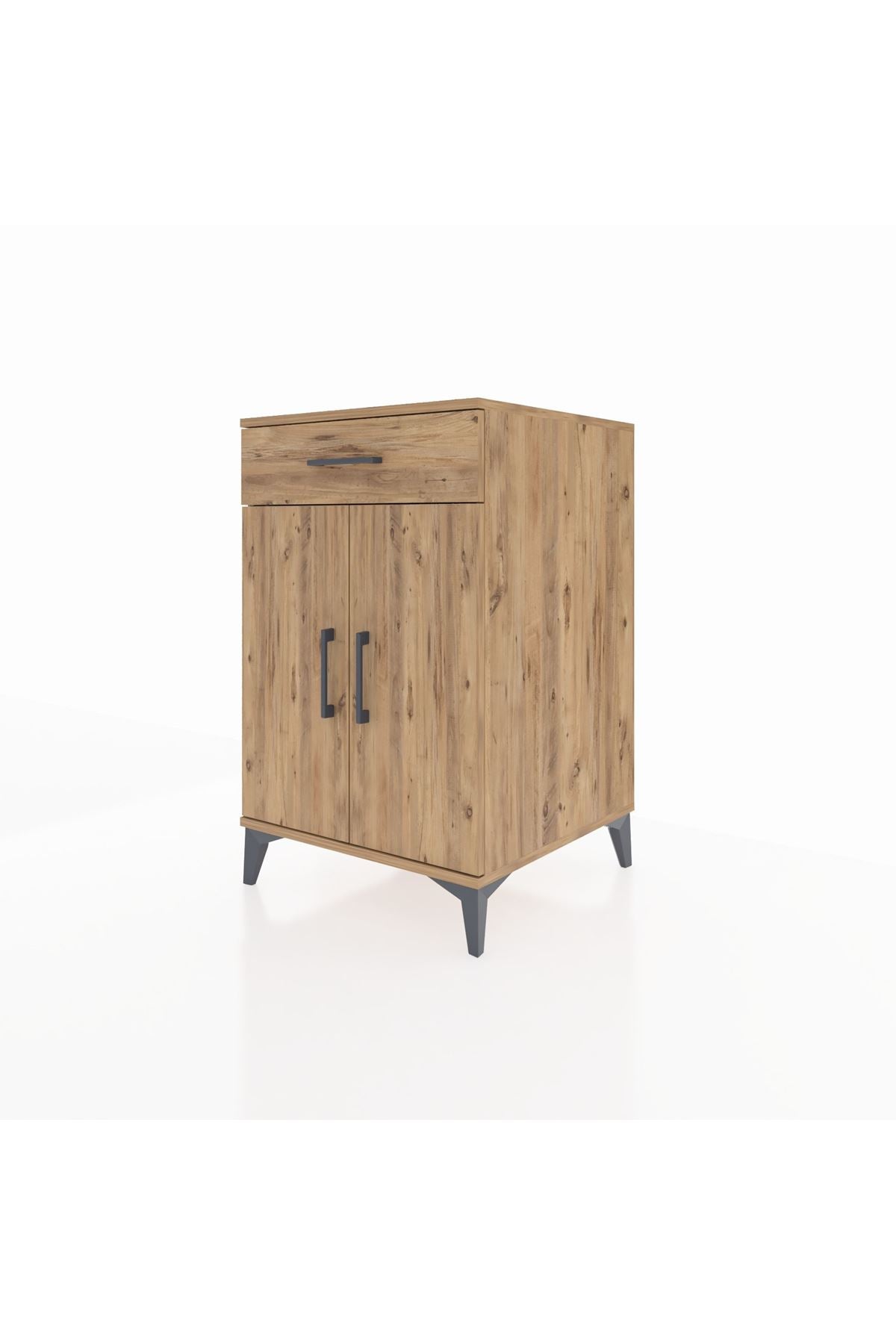 Kronos Komodin 2 Raflı Tek Çekmeceli 2 Kapaklı 60x59x96 Çam-Çam