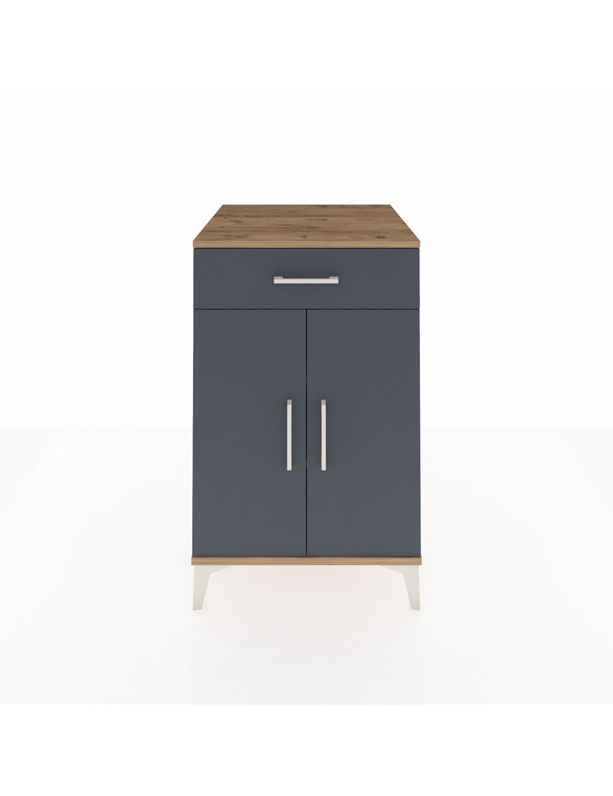 Kronos Komodin 2 Raflı Tek Çekmeceli 2 Kapaklı 60x59x96 Çam-Antrasit