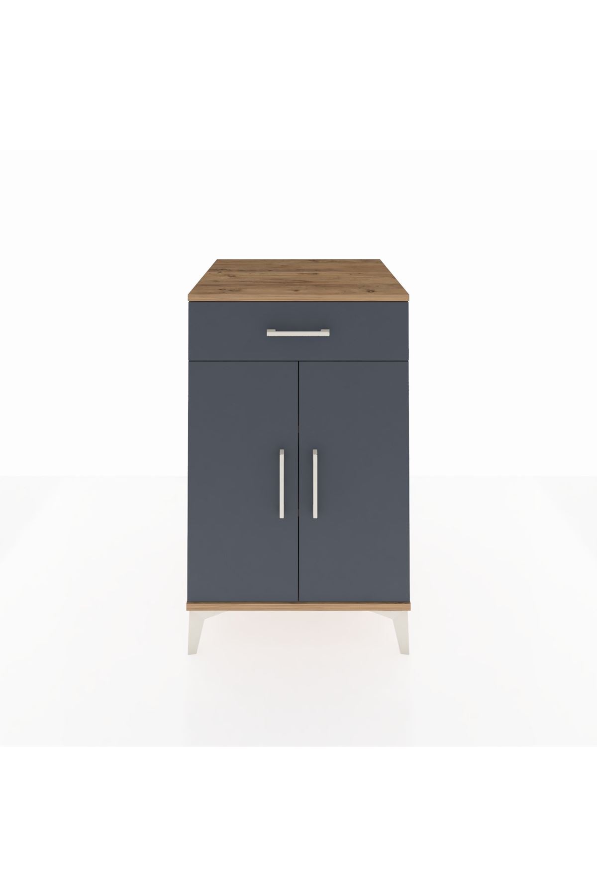 Kronos Komodin 2 Raflı Tek Çekmeceli 2 Kapaklı 60x59x96 Çam-Antrasit