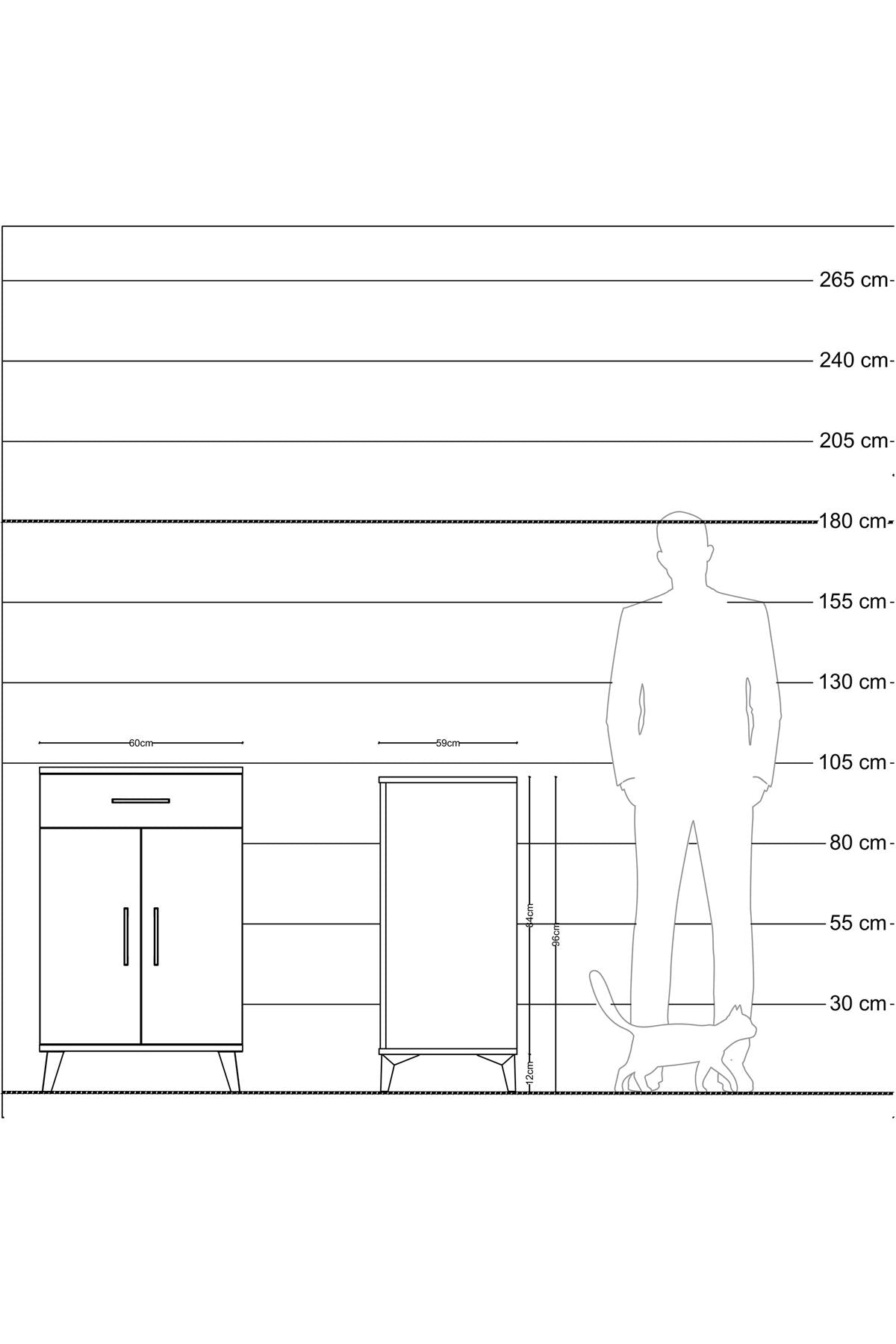 Kronos Komodin 2 Raflı Tek Çekmeceli 2 Kapaklı 60x59x96 Çam-Aytaşı
