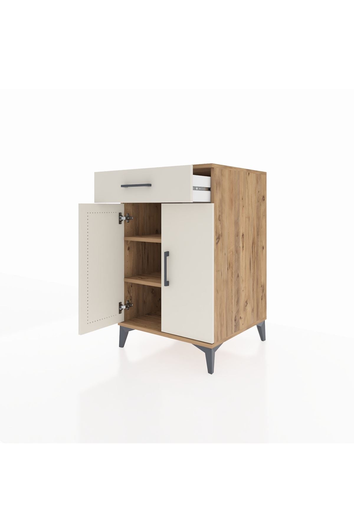 Kronos Komodin 2 Raflı Tek Çekmeceli 2 Kapaklı 60x59x96 Çam-Aytaşı