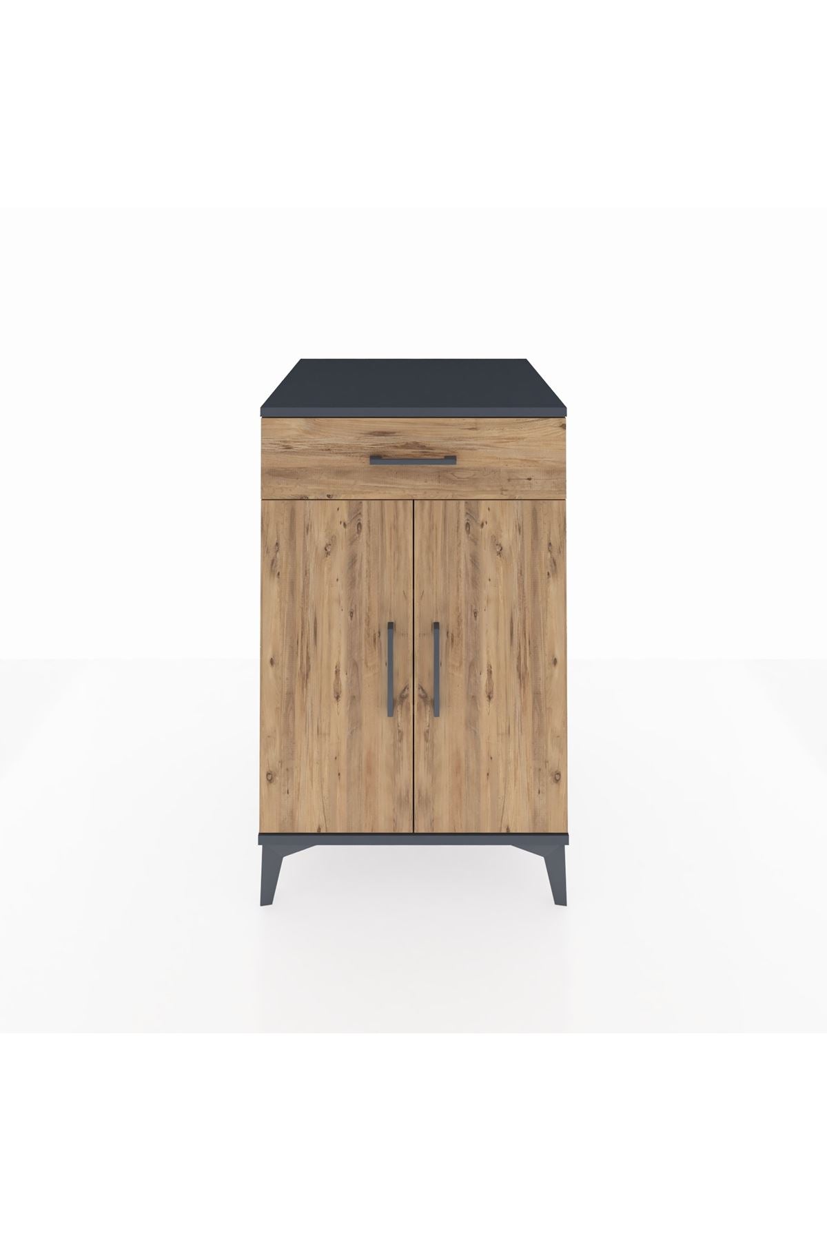 Kronos Komodin 2 Raflı Tek Çekmeceli 2 Kapaklı 60x59x96 Antrasit-Çam