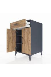 Kronos Komodin 2 Raflı Tek Çekmeceli 2 Kapaklı 60x59x96 Antrasit-Çam