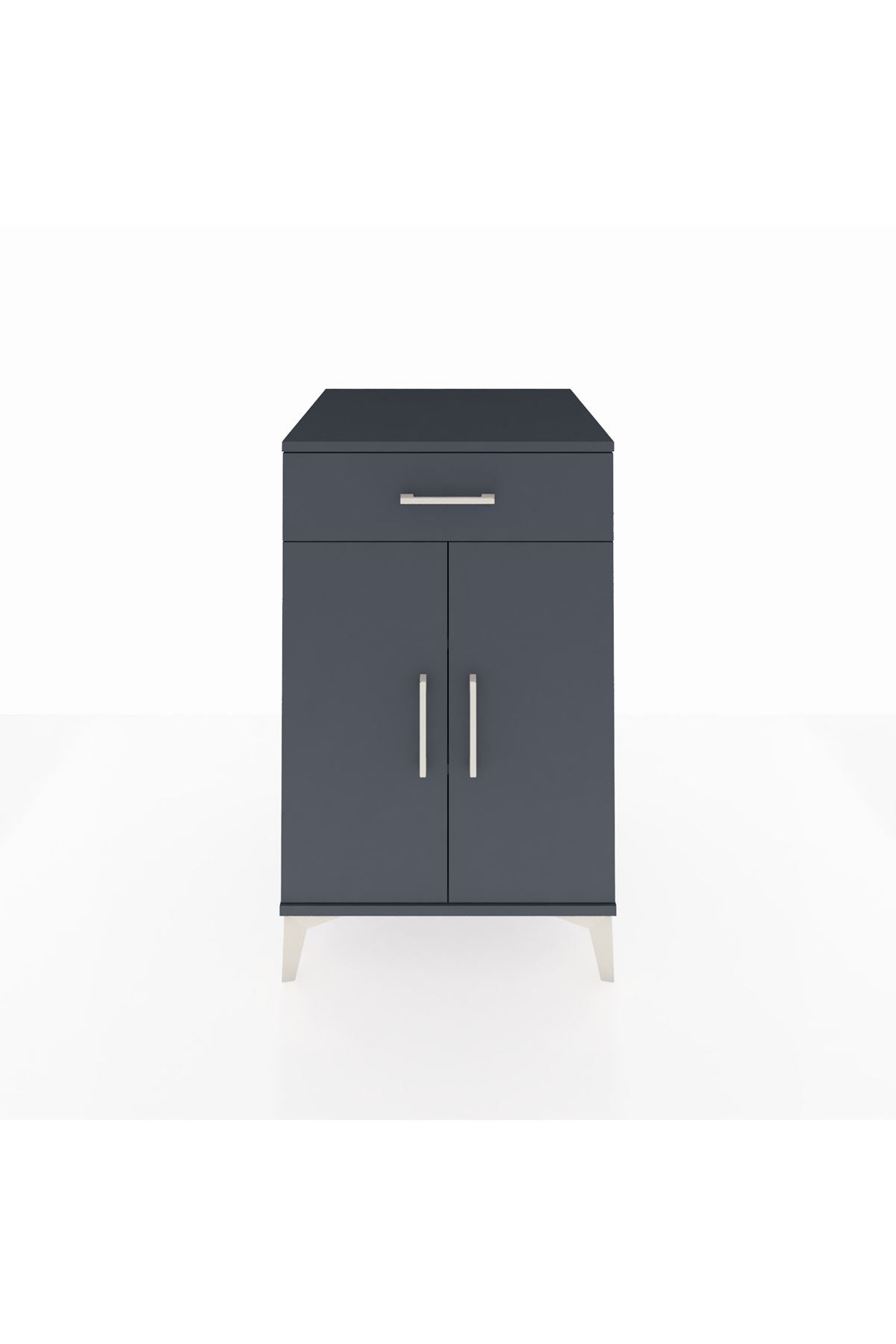 Kronos Komodin 2 Raflı Tek Çekmeceli 2 Kapaklı 60x59x96 Antrasit-Antrasit