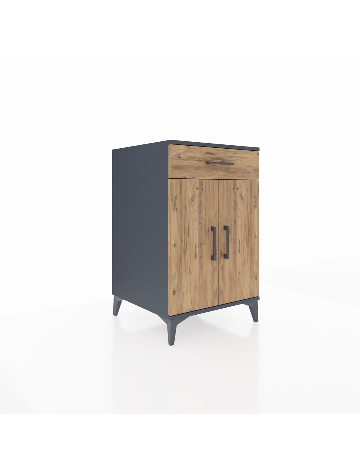 Kronos Komodin 2 Raflı Tek Çekmeceli 2 Kapaklı 60x59x96 Antrasit-Çam