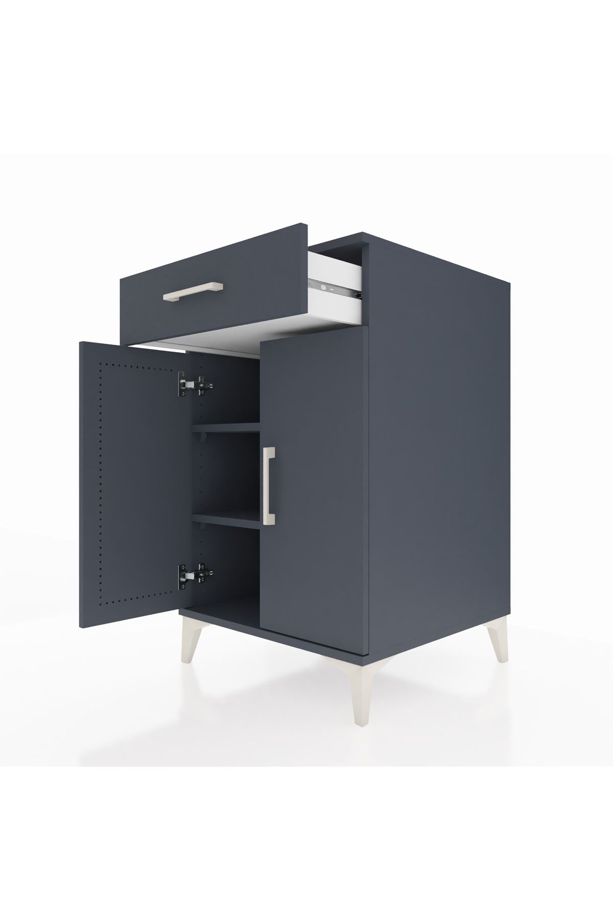 Kronos Komodin 2 Raflı Tek Çekmeceli 2 Kapaklı 60x59x96 Antrasit-Antrasit