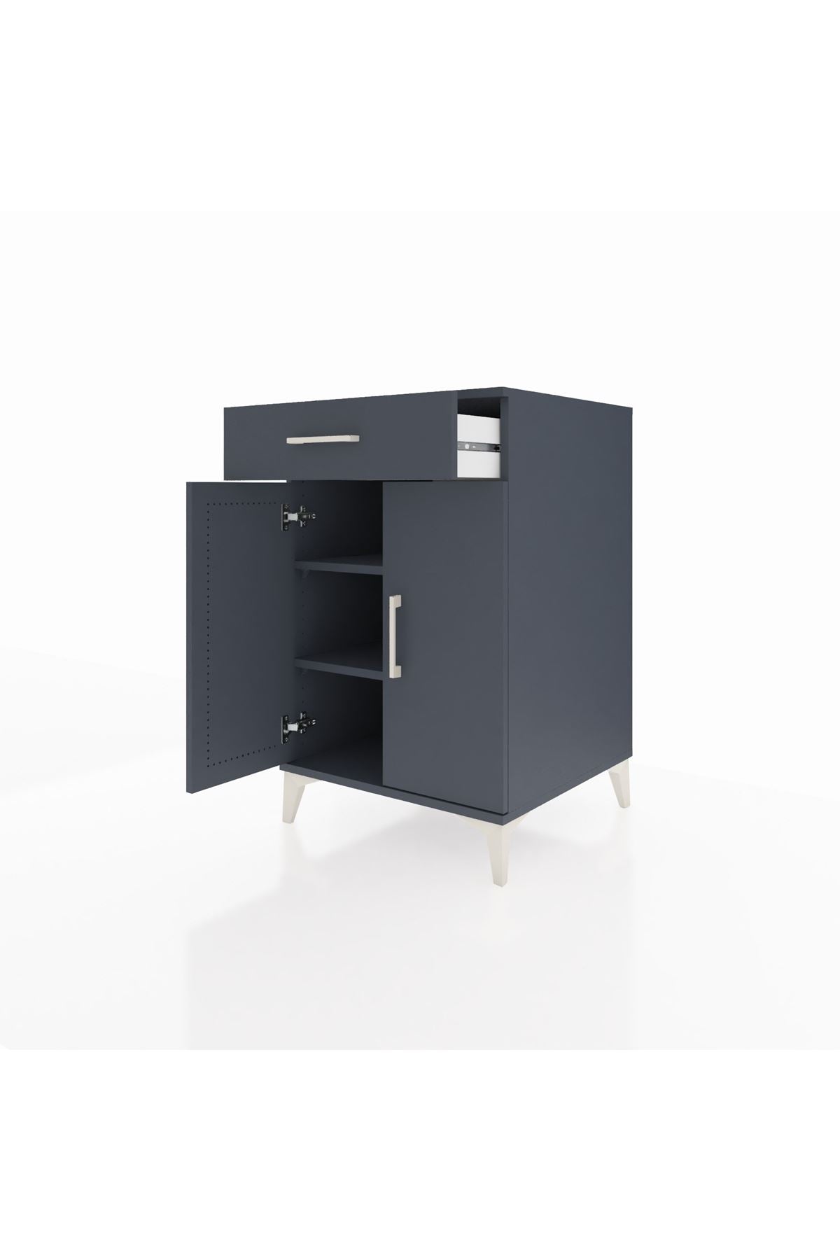 Kronos Komodin 2 Raflı Tek Çekmeceli 2 Kapaklı 60x59x96 Antrasit-Antrasit