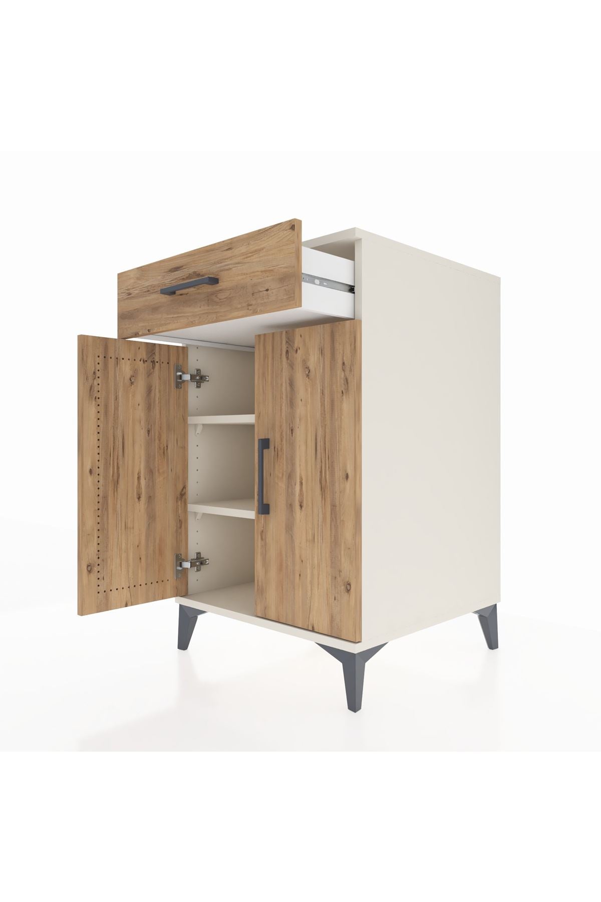 Kronos Komodin 2 Raflı Tek Çekmeceli 2 Kapaklı 60x59x96 Aytaşı-Çam