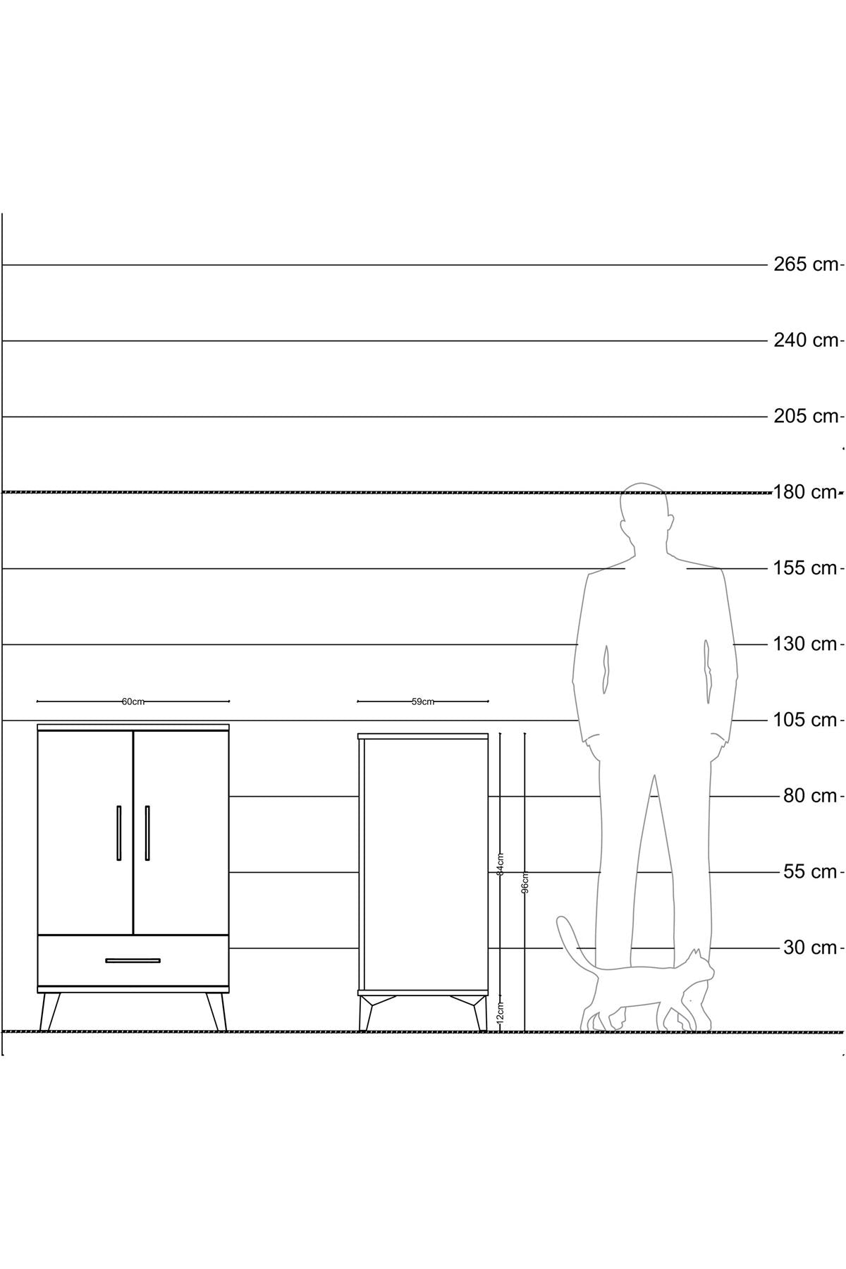 Kronos Komodin 3 Raflı Tek Çekmeceli 2 Kapaklı 60x59x96 Çam-Çam