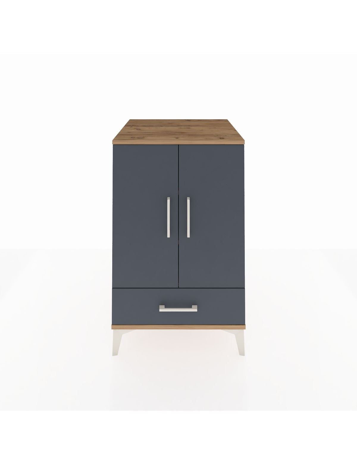 Kronos Komodin 3 Raflı Tek Çekmeceli 2 Kapaklı 60x59x96 Çam-Antrasit