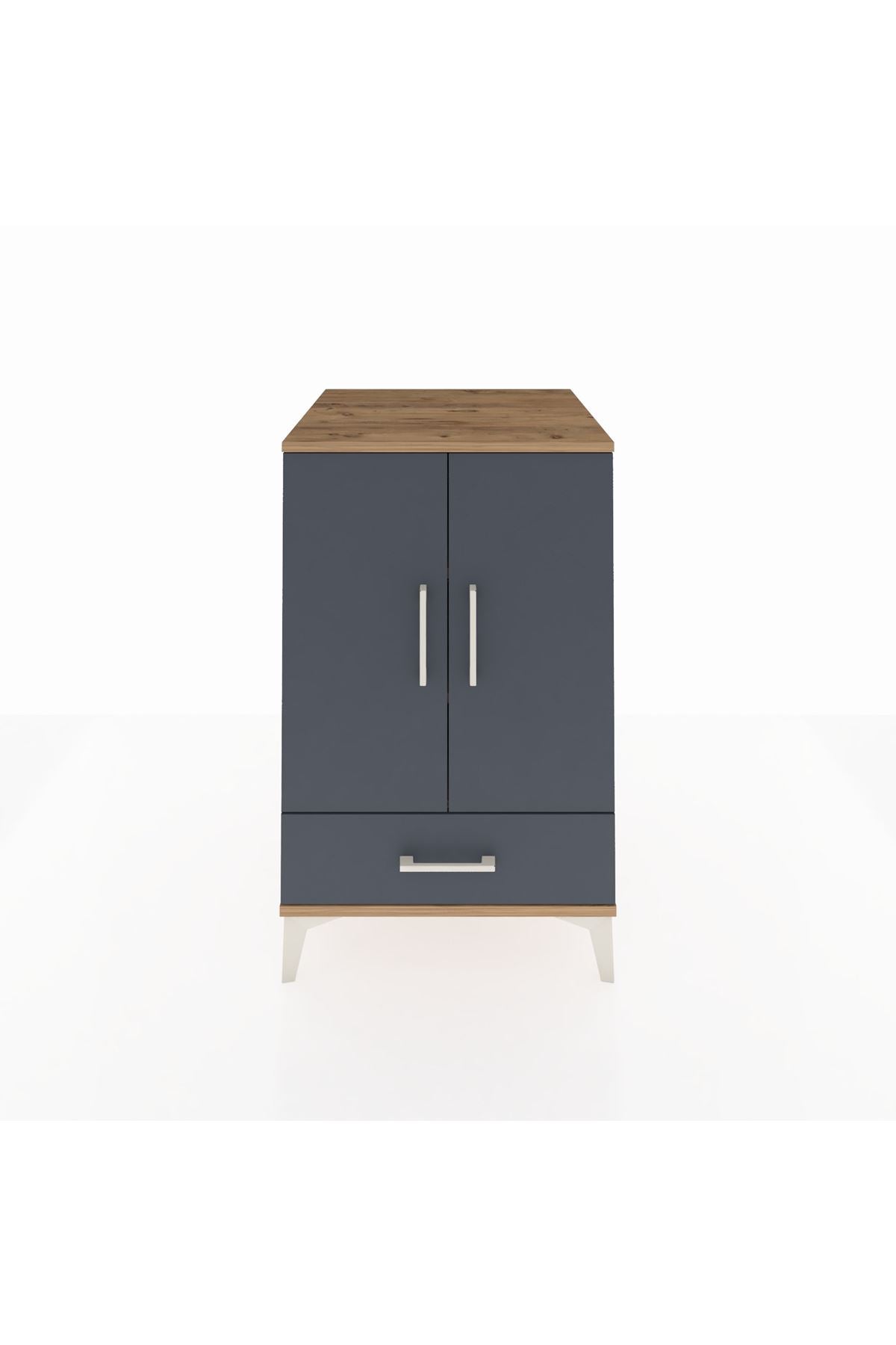 Kronos Komodin 3 Raflı Tek Çekmeceli 2 Kapaklı 60x59x96 Çam-Antrasit