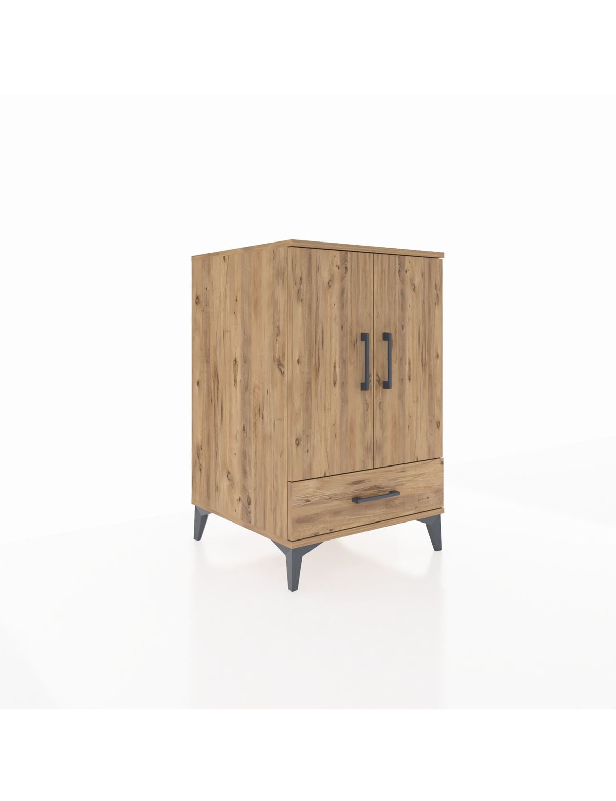 Kronos Komodin 3 Raflı Tek Çekmeceli 2 Kapaklı 60x59x96 Çam-Çam