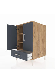 Kronos Komodin 3 Raflı Tek Çekmeceli 2 Kapaklı 60x59x96 Çam-Antrasit