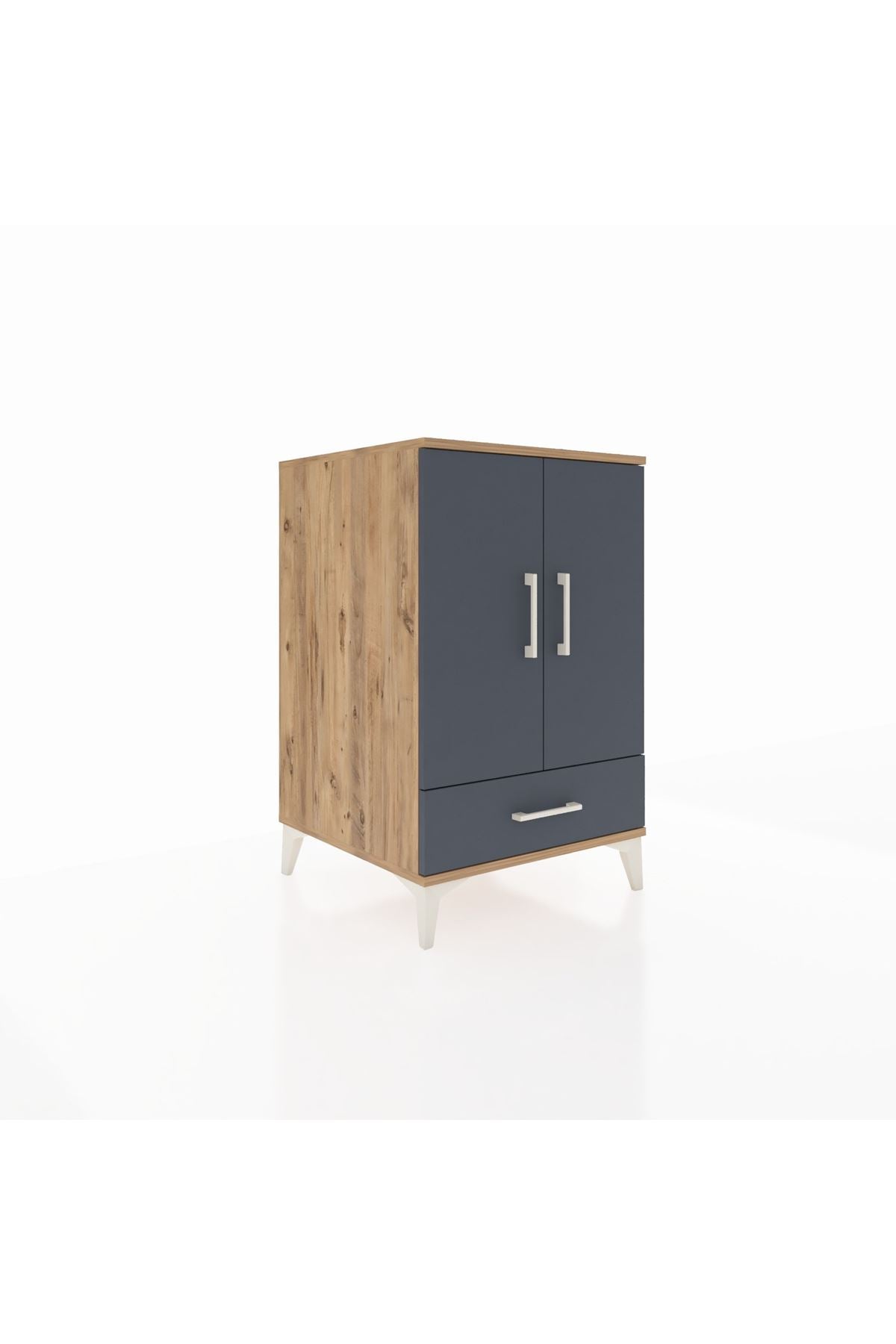 Kronos Komodin 3 Raflı Tek Çekmeceli 2 Kapaklı 60x59x96 Çam-Antrasit