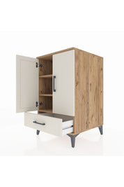 Kronos Komodin 3 Raflı Tek Çekmeceli 2 Kapaklı 60x59x96 Çam-Aytaşı