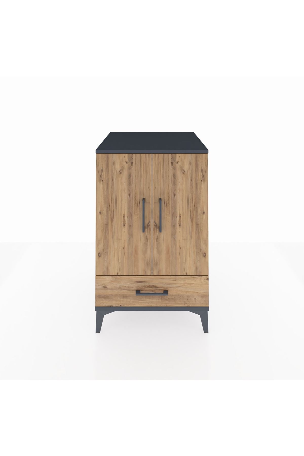 Kronos Komodin 3 Raflı Tek Çekmeceli 2 Kapaklı 60x59x96 Antrasit-Çam