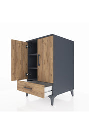 Kronos Komodin 3 Raflı Tek Çekmeceli 2 Kapaklı 60x59x96 Antrasit-Çam