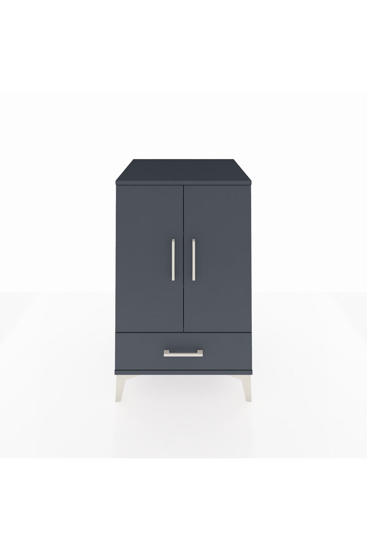 Kronos Komodin 3 Raflı Tek Çekmeceli 2 Kapaklı 60x59x96 Antrasit-Antrasit