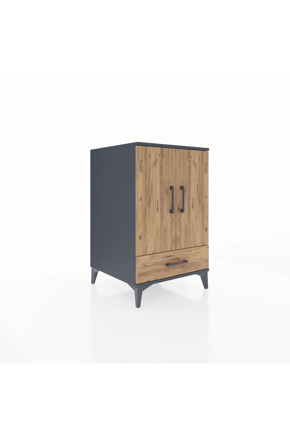 Kronos Komodin 3 Raflı Tek Çekmeceli 2 Kapaklı 60x59x96 Antrasit-Çam