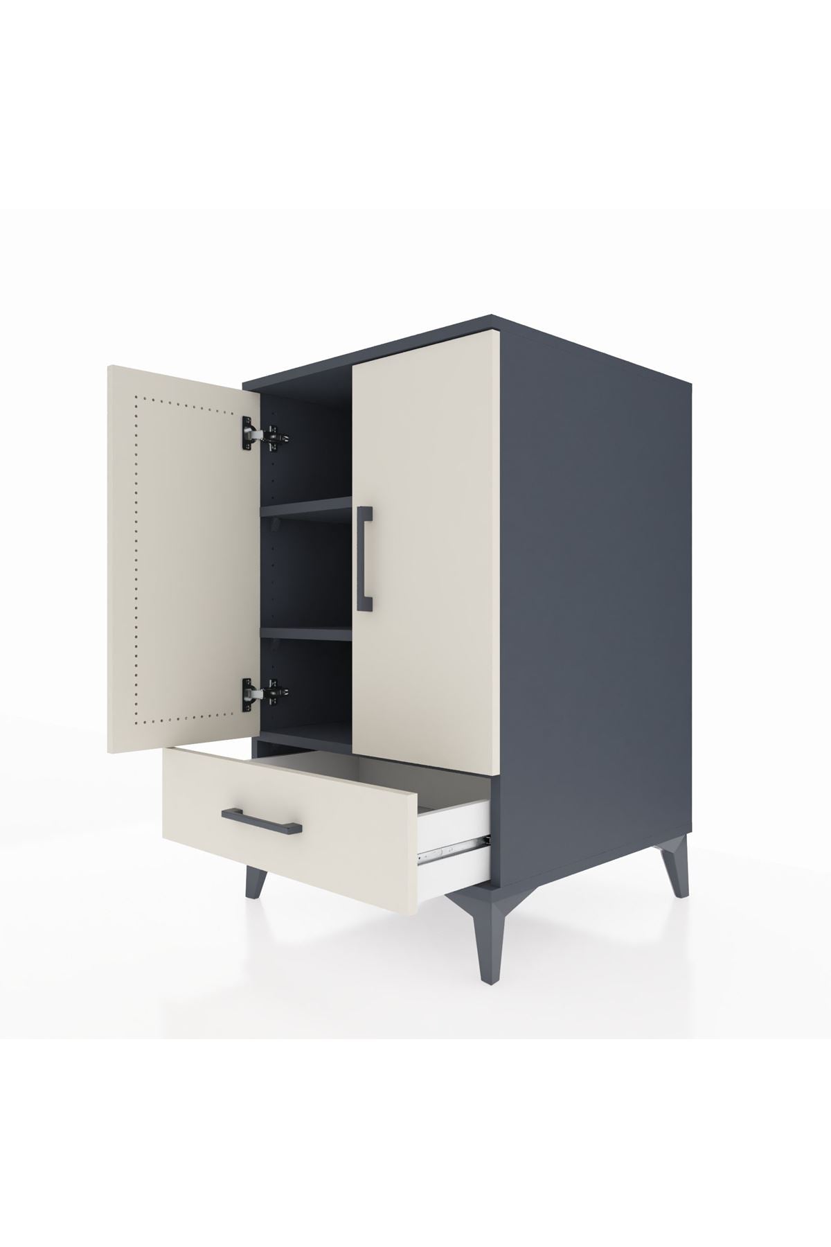 Kronos Komodin 3 Raflı Tek Çekmeceli 2 Kapaklı 60x59x96 Antrasit-Aytaşı