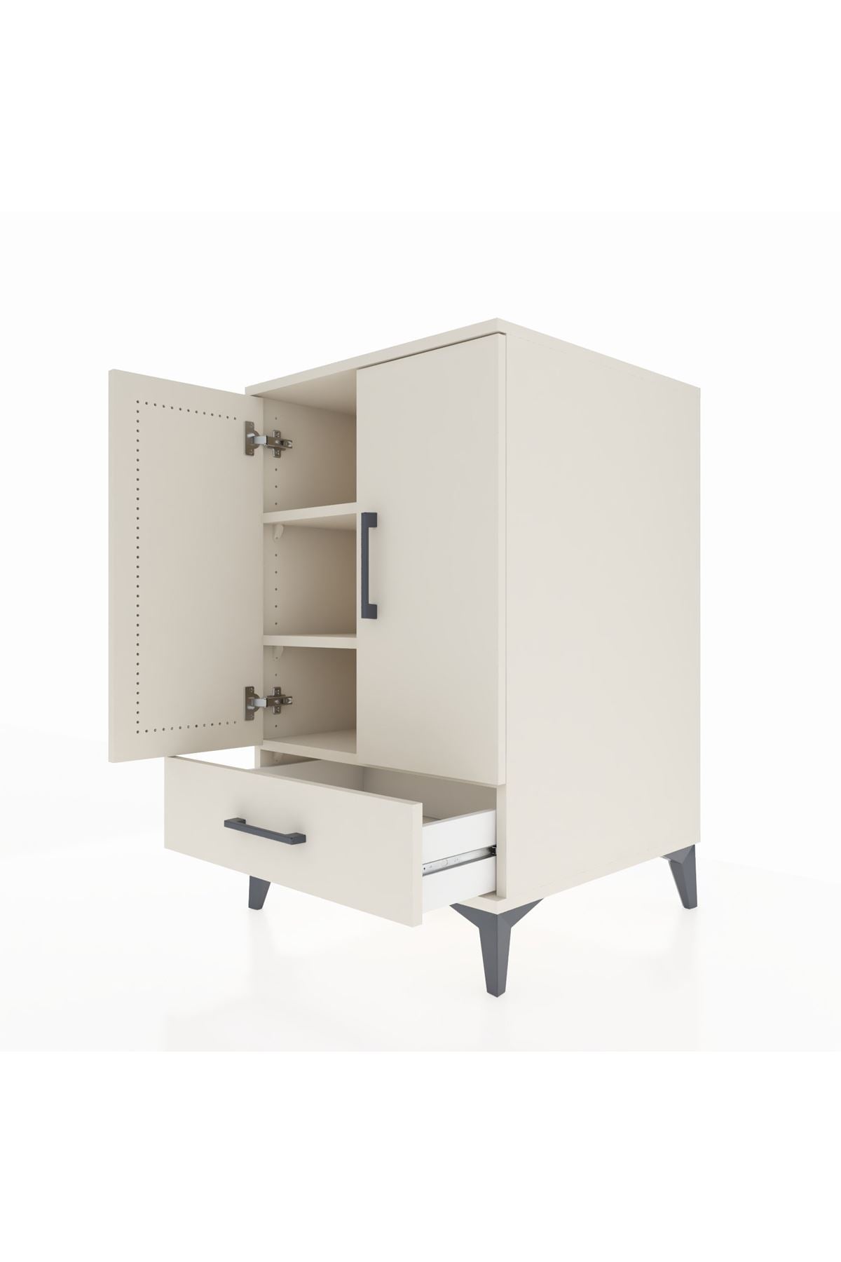 Kronos Komodin 3 Raflı Tek Çekmeceli 2 Kapaklı 60x59x96 Aytaşı-Aytaşı