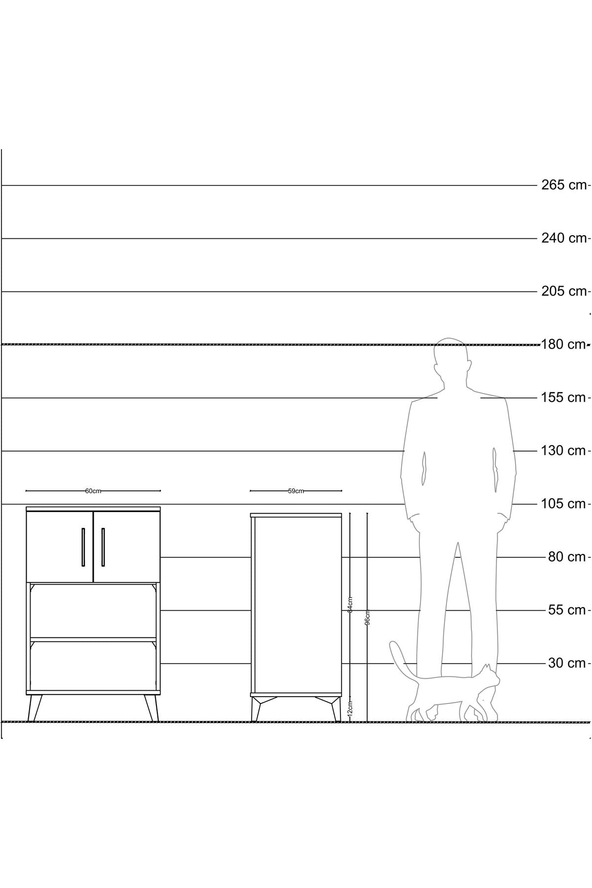Kronos Komodin 2 Raflı 2 Kapaklı 60x59x96 Çam-Antrasit