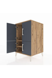 Kronos Komodin 2 Raflı 4 Kapaklı 60x59x96 Çam-Antrasit