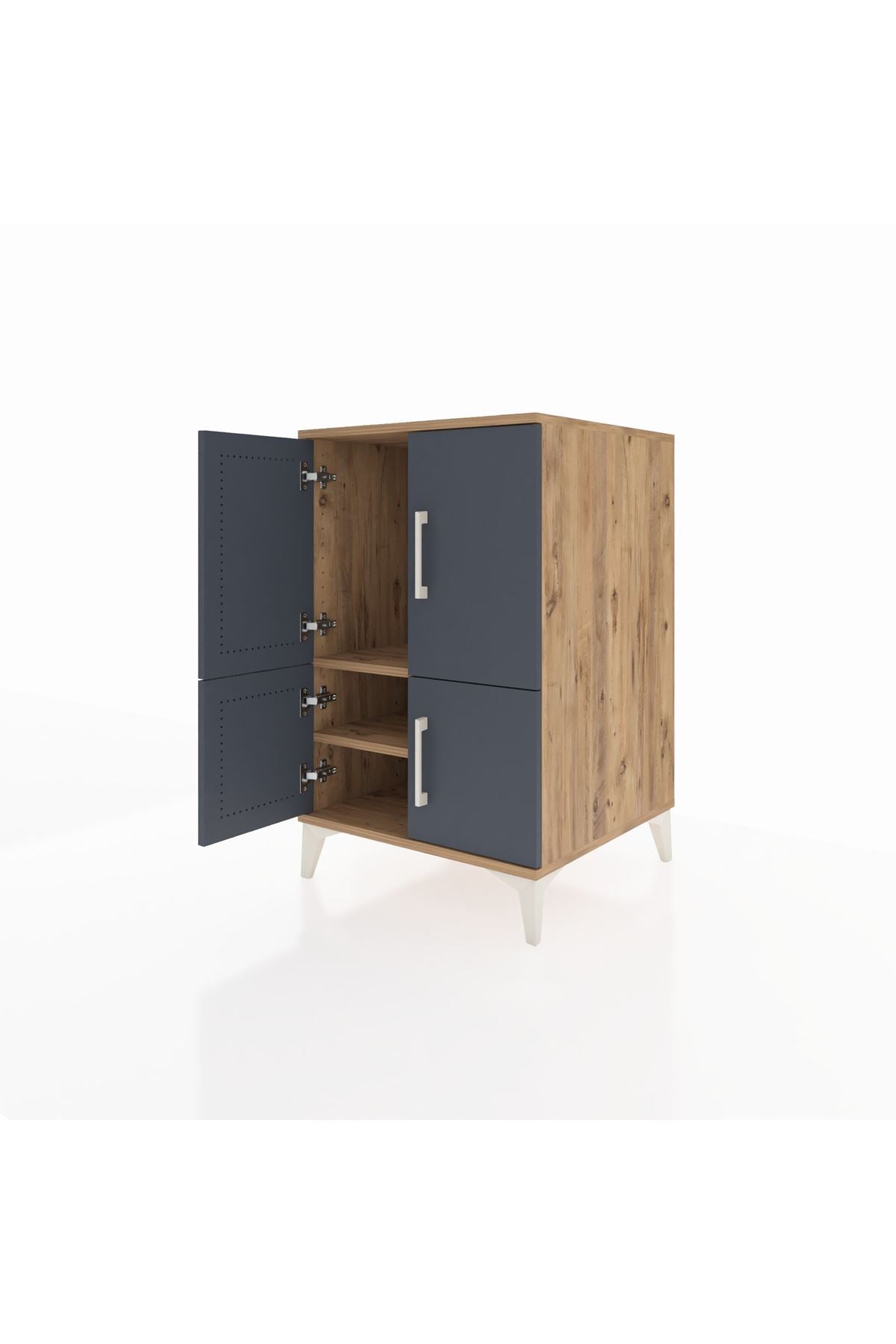 Kronos Komodin 2 Raflı 4 Kapaklı 60x59x96 Çam-Antrasit