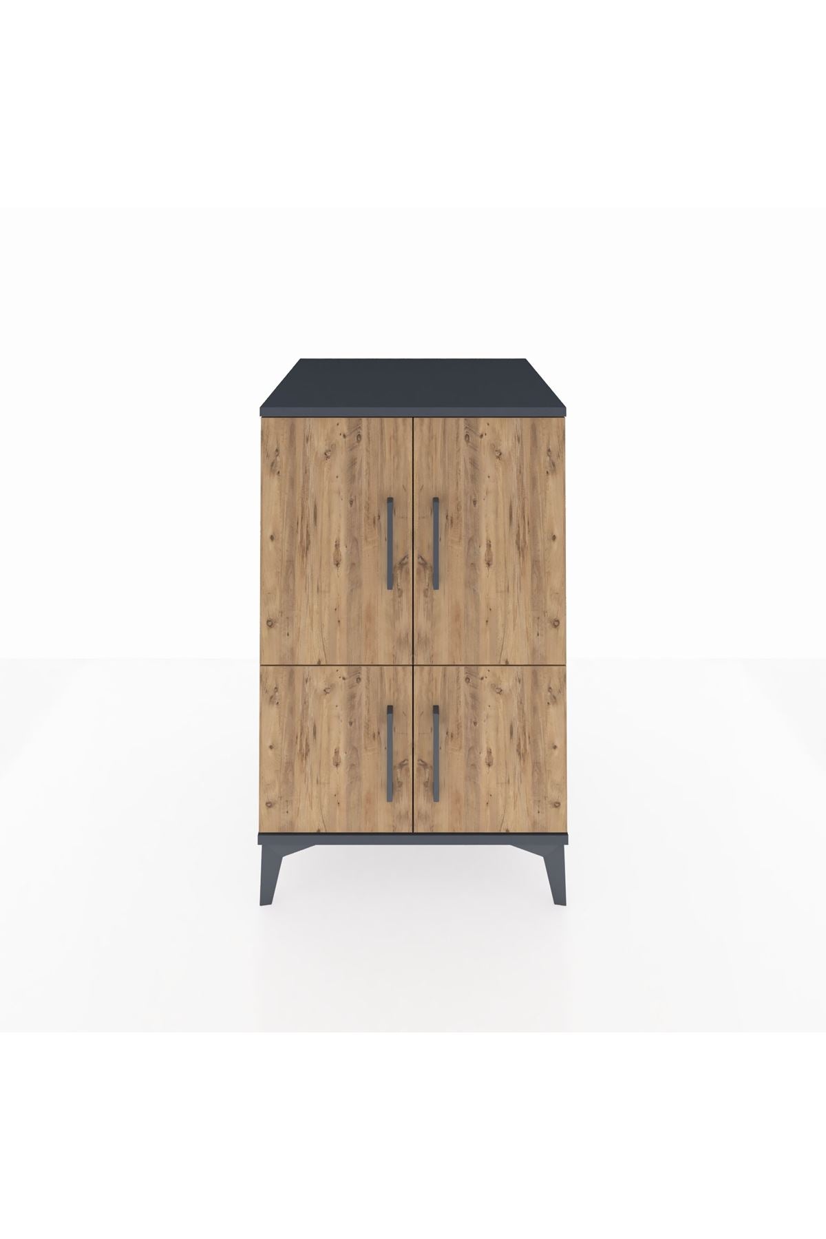 Kronos Komodin 2 Raflı 4 Kapaklı 60x59x96 Antrasit-Çam