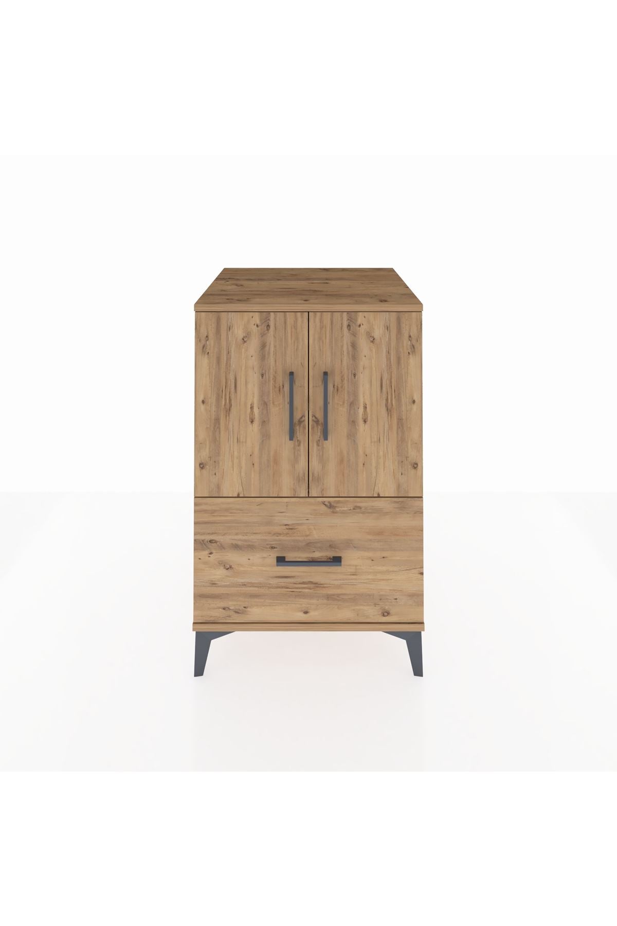 Kronos Komodin 2 Raflı Tek Çekmeceli 2 Kapaklı 60x59x96 Çam-Çam