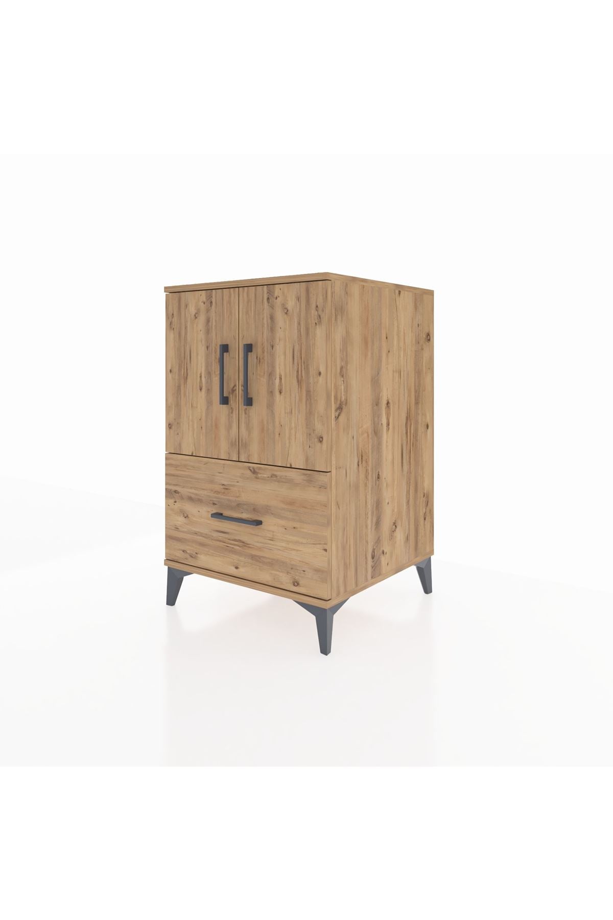 Kronos Komodin 2 Raflı Tek Çekmeceli 2 Kapaklı 60x59x96 Çam-Çam