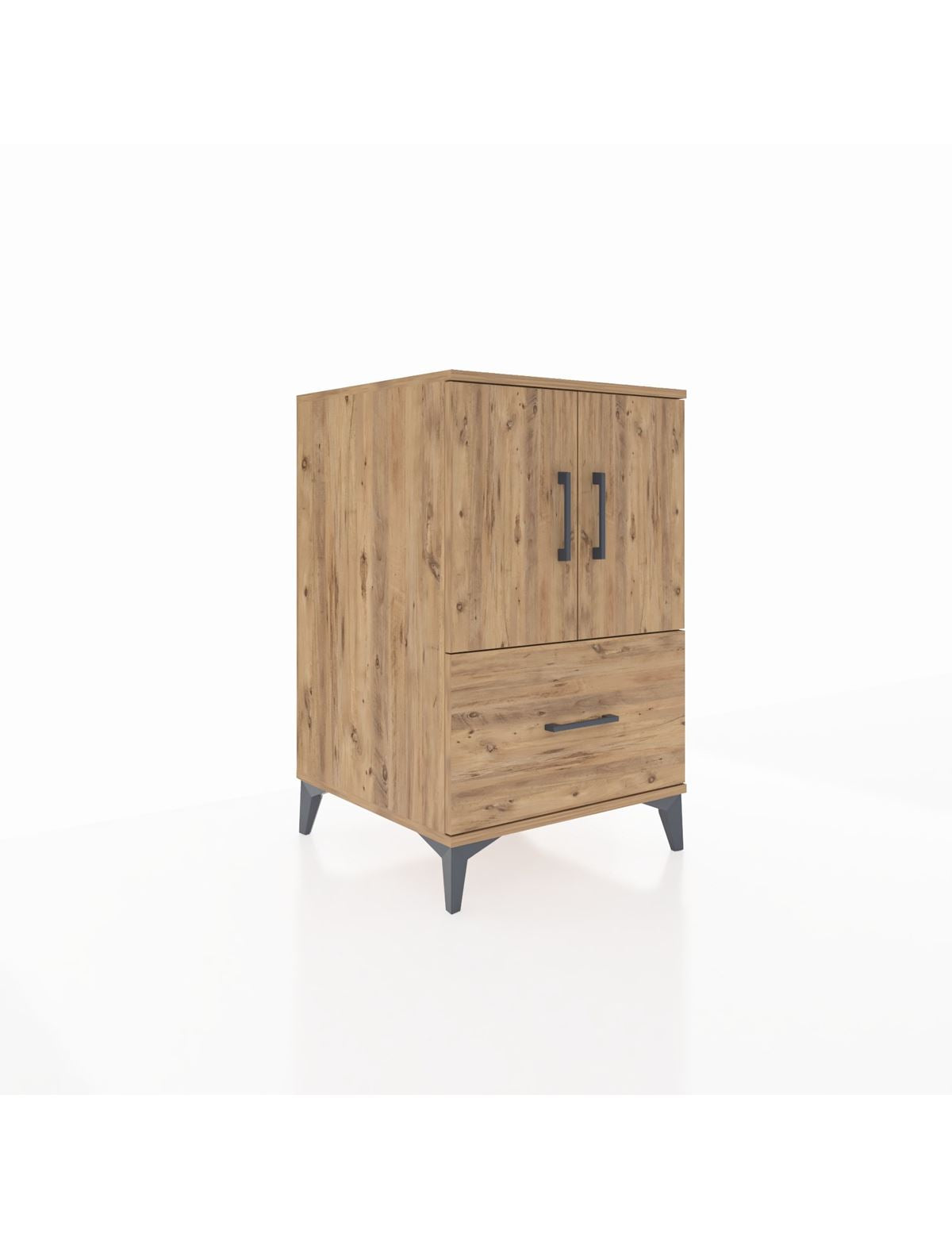 Kronos Komodin 2 Raflı Tek Çekmeceli 2 Kapaklı 60x59x96 Çam-Çam