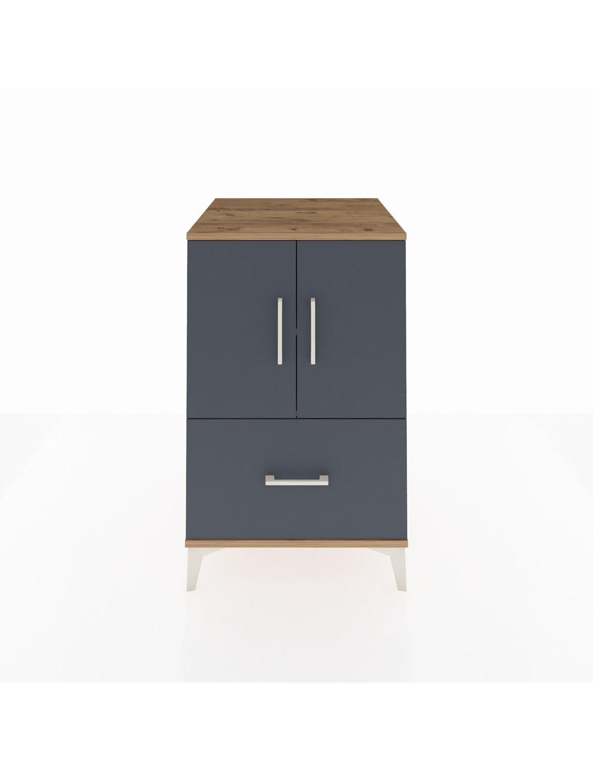 Kronos Komodin 2 Raflı Tek Çekmeceli 2 Kapaklı 60x59x96 Çam-Antrasit