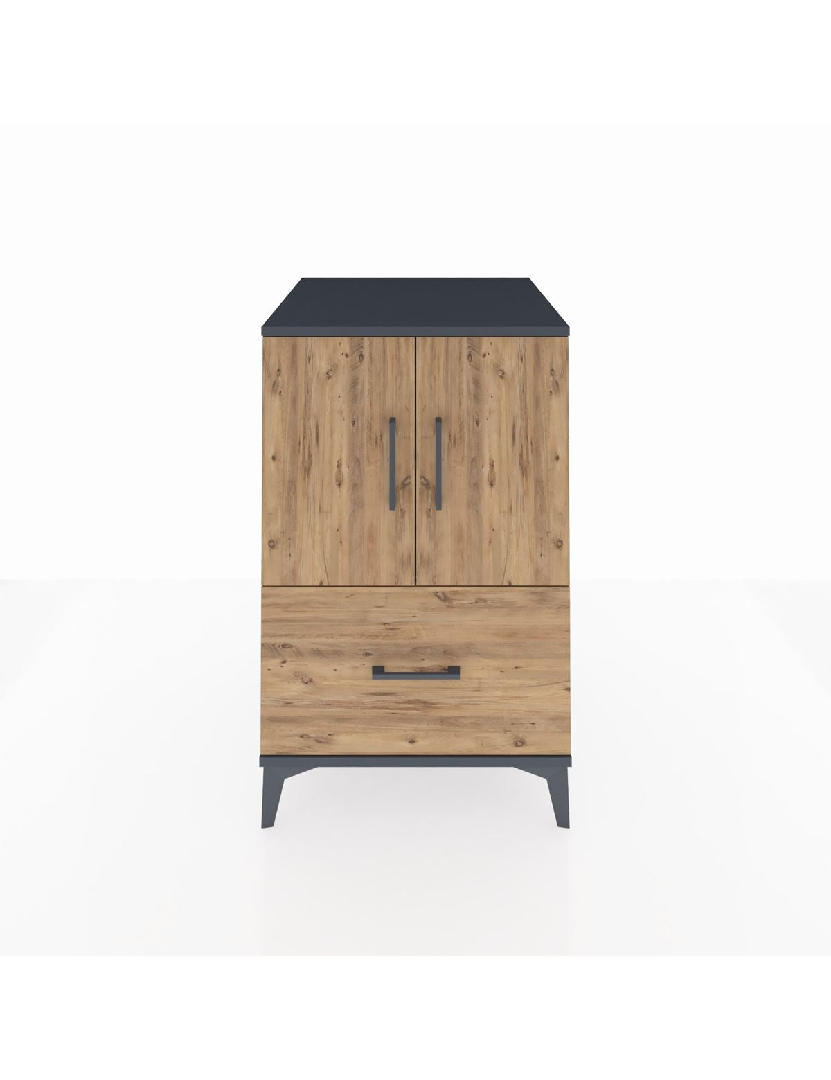 Kronos Komodin 2 Raflı Tek Çekmeceli 2 Kapaklı 60x59x96 Antrasit-Çam