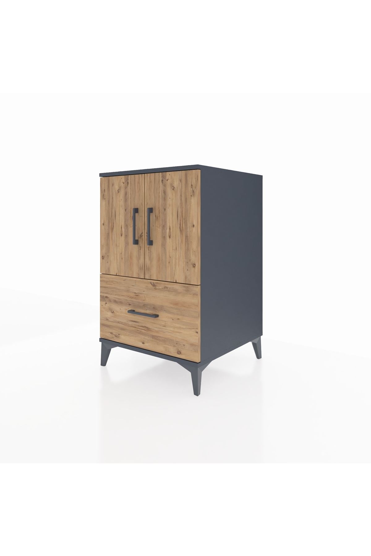 Kronos Komodin 2 Raflı Tek Çekmeceli 2 Kapaklı 60x59x96 Antrasit-Çam