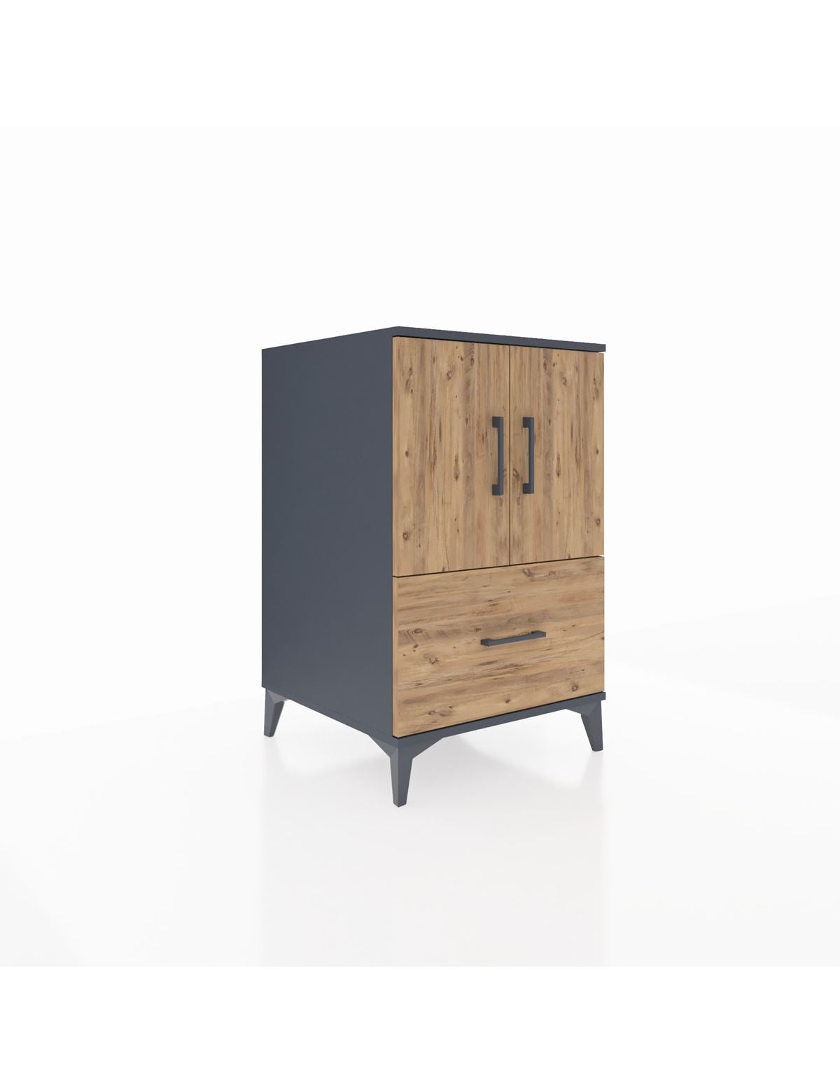 Kronos Komodin 2 Raflı Tek Çekmeceli 2 Kapaklı 60x59x96 Antrasit-Çam