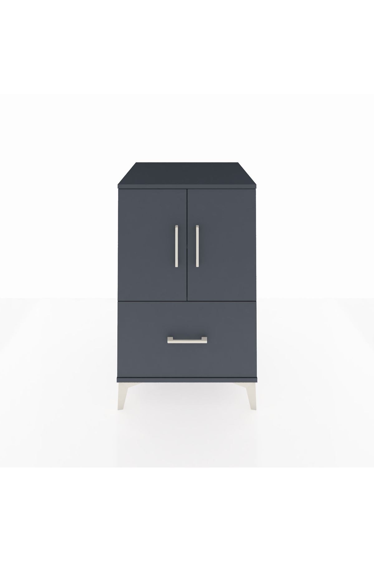 Kronos Komodin 2 Raflı Tek Çekmeceli 2 Kapaklı 60x59x96 Antrasit-Antrasit