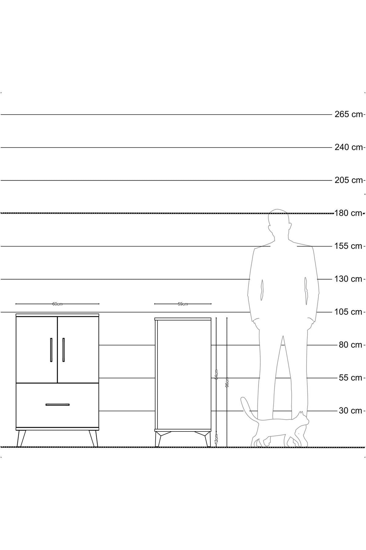 Kronos Komodin 2 Raflı Tek Çekmeceli 2 Kapaklı 60x59x96 Antrasit-Antrasit