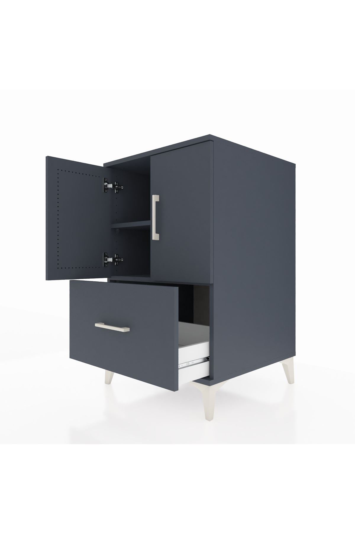 Kronos Komodin 2 Raflı Tek Çekmeceli 2 Kapaklı 60x59x96 Antrasit-Antrasit